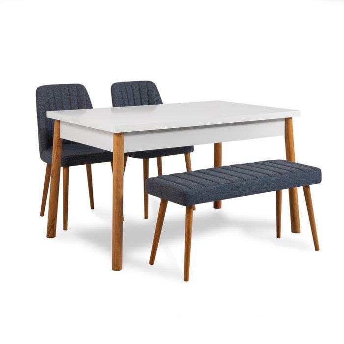 Hanah Home Costa Atlantic Conjunto de Mesa, 2 Sillas y Banco - Pino Atlántico y Azul Marino
